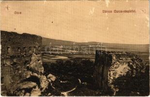 1911 Déva, Várrom Maros részlettel. Laufer Vilmos kiadása / castle ruins with Mures river (lyukak / pinholes)