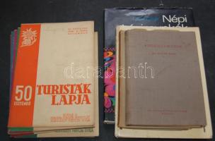 Kis könyvtétel, benne: 8db Túristák lapja (1938), Csillagászati gyerekkönyv, Lipcsei pör, Anglicizmusok, Népi kézimunkák képes album