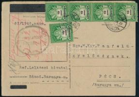 1946 (26. díjszabás) Levelezőlap 5 x 10 ezer Adópengő bérmentesítéssel