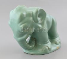 Komlós testvérek Budapest: Elefántos könyvtámasz pár. Mázas kerámia jelzett, csorba, sérült. m: 15cm