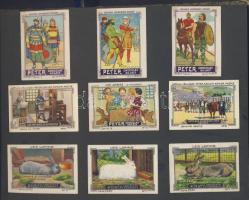 1920  55 db csokoládé képecske 9 lapos albumban (cserkész, állat,  történelmi személy, hajó, stb.)