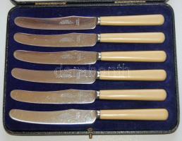 1930-as évek 6 db vajkés csontnyéllel eredeti dobozban, Gregory & Co Sheffield