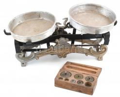 cca 1930 tányéros Vulkán márkájú karos mérleg + hiányos sújkészlet / Vintage scales 32 cm