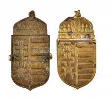 ~1990. Magyar címeres Br lemezjelvények (2xklf), egyik zománcfestett (38x19mm) T:2