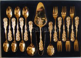 XX. század II. fele 24 karátos aranyozott 16 részes desszertes készlet