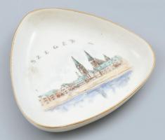 Aquincum porcelán Szeged mintás tálka. Kézzel festett, jelzett, kopott. 10 cm