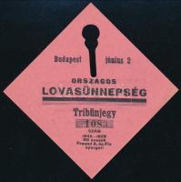 1929 Országos lovasünnepség tribünjegy, hátoldalon hirdetéssel