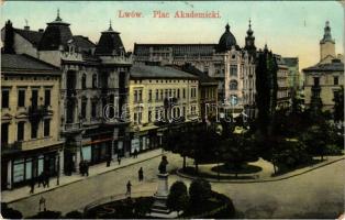 1911 Lviv, Lwów, Lemberg; Plac Akademicki / square, shops (EK)