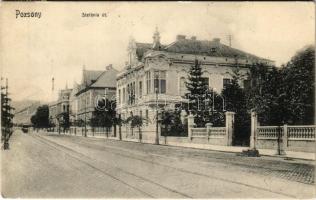 1911 Pozsony, Pressburg, Bratislava; Stefánia út, villamos / Stefaniestrasse / street view, tram (EK)