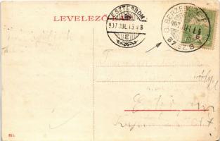 1907 Léva, Levice; Kazinczy utca, üzletek / street view, shops + "G.BERZENCZE - P.NÁNA 87. SZ. ...