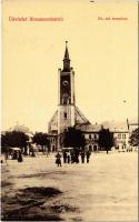 Rimaszombat, Rimavská Sobota; Református templom, Weisz Károly üzlete, piac. W.L. 586. / Calvinist church, shops, market