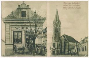 1917 Ágfalva, Agendorf (Sopron); Evangélikus templom és iskola, Wödl A. üzlete + Spitalsbaracke des K.u.K. Reservespitales in Sopron (EB)