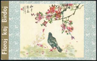 1960-as kiadású kínai eszperantó képeslapfüzet: virágok és madarak