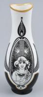 Hollóházi Jurcsák László által tervezett dekorral díszített porcelán váza, matricás, jelzett, kopásnyomokkal, m:17 cm