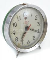 Helm Brand retró ébresztős asztali óra, fém, kisebb rozsdafoltokkal, kopásnyomokkal, 12,5x11 cm
