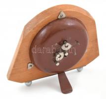 Foreign retró ébresztős asztali óra, fa és fém, 17x15 cm