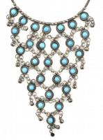 Antik türkizes bizsu nyaklánc, kopott, h:33cm