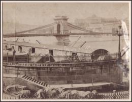 cca 1880 Budapest, a Lánchíd és a Budai Vár panorámaképe a pesti rakpartról, Klösz György alkotása, ...