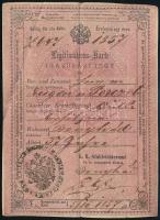 1857 Igazolási jegy Perczel Jenő részére 30kr CM illetékbélyeggel