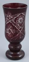 Bordó kristály váza, gazdag csiszolással. Hibátlan. m: 24,5 cm