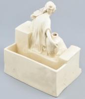 Bernhard Bloch, Eichwald 1880 körül: Figurális levéltartó. Majolika, jelzett, sérült, mázrepedésekke...