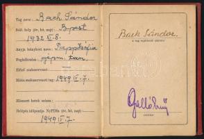 1949 Nyomda- és Papíripari Dolgozók Szakszervezete tagsági könyv, bélyegekkel