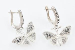 Ezüst(Ag) pillangós fülbevalópár apró kövekkel, jelzett, h: 3 cm, bruttó: 7,3 g