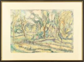 Jelzés nélkül: Erdőrészlet. Akvarell, ceruza, papír. Üvegezett fakeretben. 37×51 cm