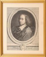 Dekoratív üvegezett fakeret, benne Blaise Pascal francia matematikus, fizikus nyomatával, 30x26cm
