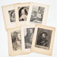 cca. 1880 15db történelmi portré, fénynyomat (Rubens, Angelika Kauffmann, Mendelssohn, Byron stb) néhány sérült állapotban, lapméret: 36x27cm