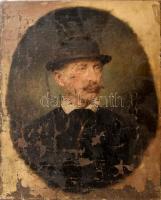 Jelzés nélkül, feltehetően XIX. sz. festő: Portré. Olaj, vászon, sérült, 41x33 cm / oil on canvas, damaged