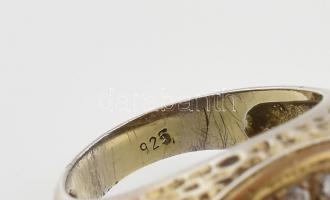Aranyozott ezüst(Ag) gyűrű rubin kővel, jelzett, méret: 58, bruttó: 11,6 g
