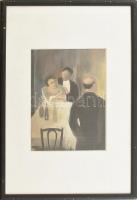 Jelzés nélkül: Társaság. Tempera, papír, üvegezett fakeretben, 23x17 cm