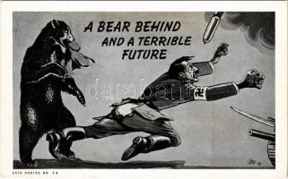 A bear behind and a terrible future. Axis Series No. 73. / anti-Nazi propaganda, Adolf Hitler, swastika