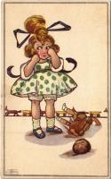 Italian children art postcard, crying girl. Anna & Gasparini 517-4. s: N. Azzoni (EK)