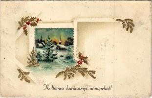1939 Kellemes karácsonyi ünnepeket! / Christmas greeting art postcard (ázott / wet damage)