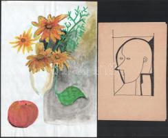 Telegdy Winkler Attila (?-): 5 db rajz. Klf. technikák (Akvarell, filctoll), papír, jelzés nélkül, 3...