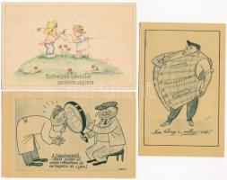 65 db VEGYES motívum képeslap: humor, üdvözlőlapok (1930-1955 közötti időszakból) / 65 MIXED motive ...