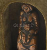 Szabolcs Péter (1942-): Madonna. Bronz. Fali keretben, Jelzett. 18 (27) cm