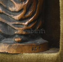 Szabolcs Péter (1942-): Madonna. Bronz. Fali keretben, Jelzett. 18 (27) cm