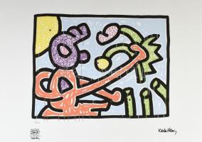 Keith Haring (1958-1990): Ofszet papír, jelzett a nyomaton. Számozott: 17/150. Keith Haring Foundation szárazpecséttel jelzett. Tanúsítvánnyal Képméret 34x44 cm Lapméret: 70x50 cm/ Numbered, marked 70x50 cm