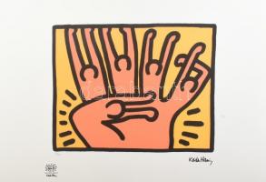 Keith Haring (1958-1990): Ofszet - lito papír, jelzett a nyomaton. Számozott: 12/150. Keith Haring Foundation szárazpecséttel jelzett. Tanúsítvánnyal. Képméret 33x42 cm, Lapméret: 70x50 cm / Numbered, marked 70x50 cm