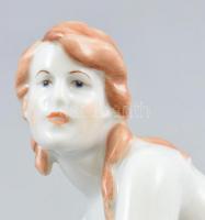 Zsolnay térdelő akt, kézzel festett, jelzett, hibátlan, m: 23cm