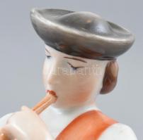 Zsolnay furulyázó juhász, kézzel festett, jelzett, hibátlan, m: 27cm