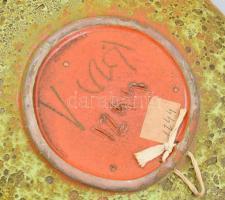 Karácsonyi Zsuzsa (?-): Bagoly motívumos retró mázas kerámia fali dísztál, 1970. Jelzett (KZs), form...