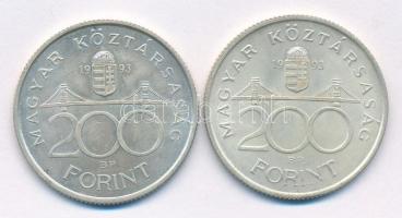 1993. 200Ft Ag "MNB" (2x) T:1-,2 patina Adamo F13