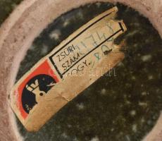 Retro mázas kerámia váza, kézzel festett, jelzett, hibátlan, m: 16cm