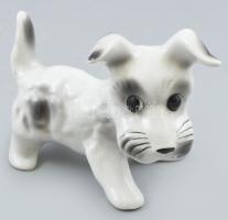 Kolozsvári porcelán kutyus, kézzel festett, etikettel jelzett, kis lepattanással, kopásnyomokkal, 14x11,5 cm