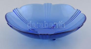 Kék asztali gyümölcsös kínáló tál, anyagában színezett üveg, d: 24,5 cm