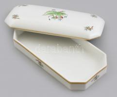 Herendi csipkebogyó mintás dobozka. Kézzel festett, jelzett, hibátlan. d: 17x9 cm